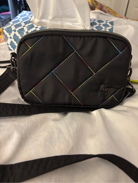 lug Handbags - Lug Black Crossbody Bag with Multicolor Rainbow Stitching